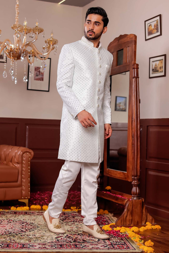 Light Blue Lucknowi Silk Indo-western Suit With Resham Thread Work