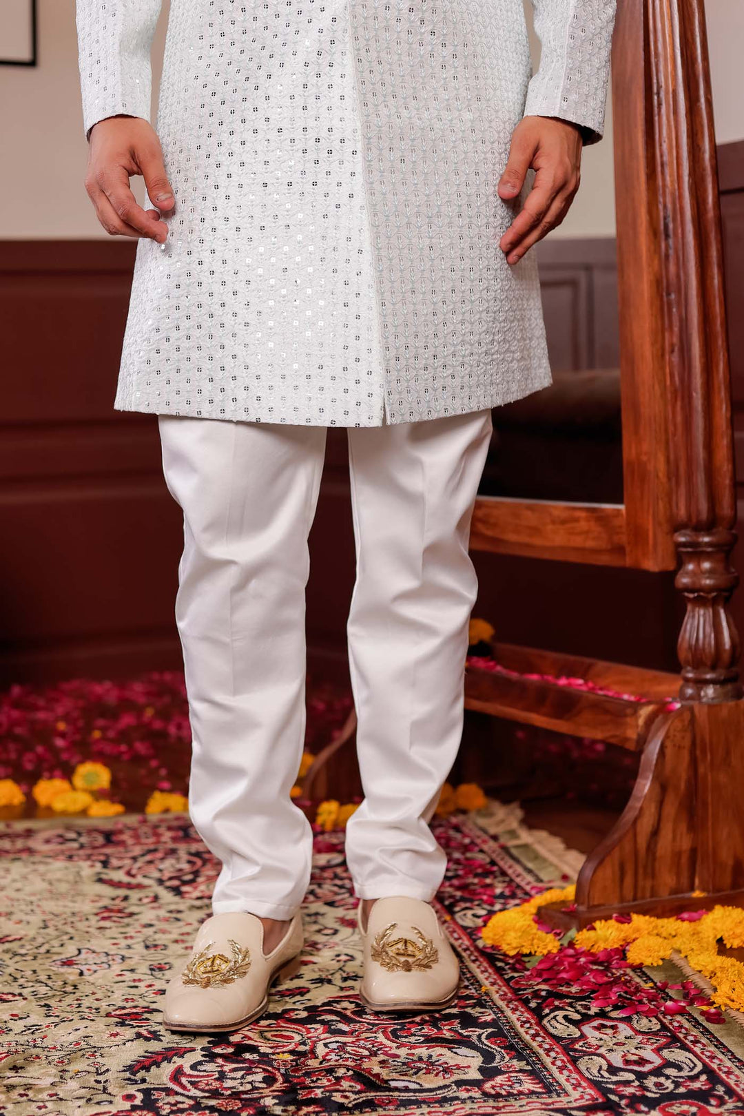 Light Blue Lucknowi Silk Indo-western Suit With Resham Thread Work