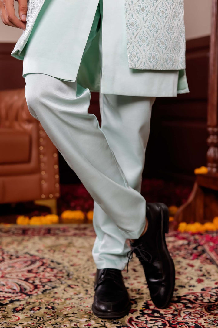 Light Blue Jacket Style Indo-western suit with resham thread Embroidery