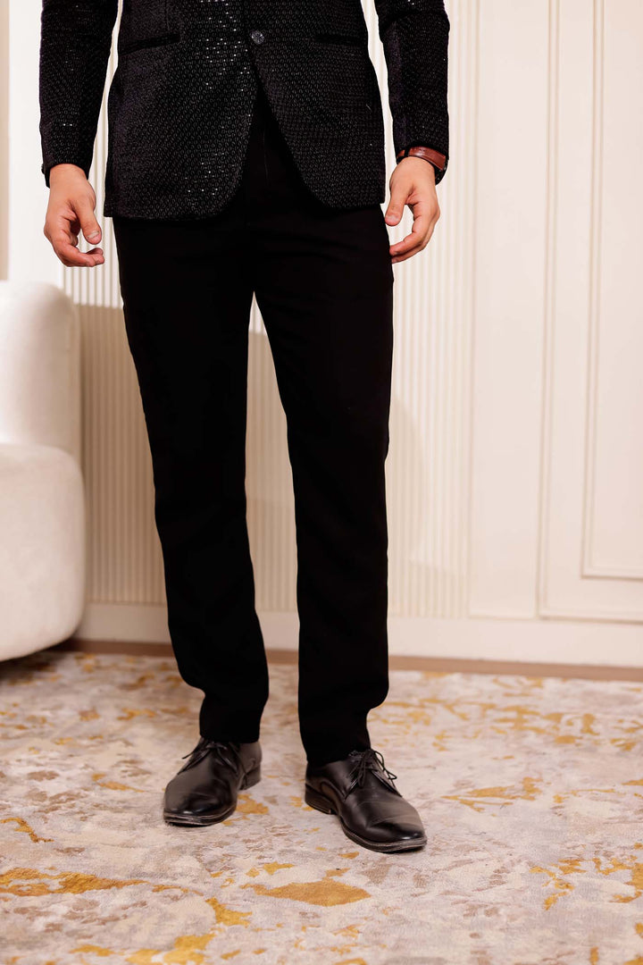 Black Velvet Sequins Embroidered Jodhpuri Suit.