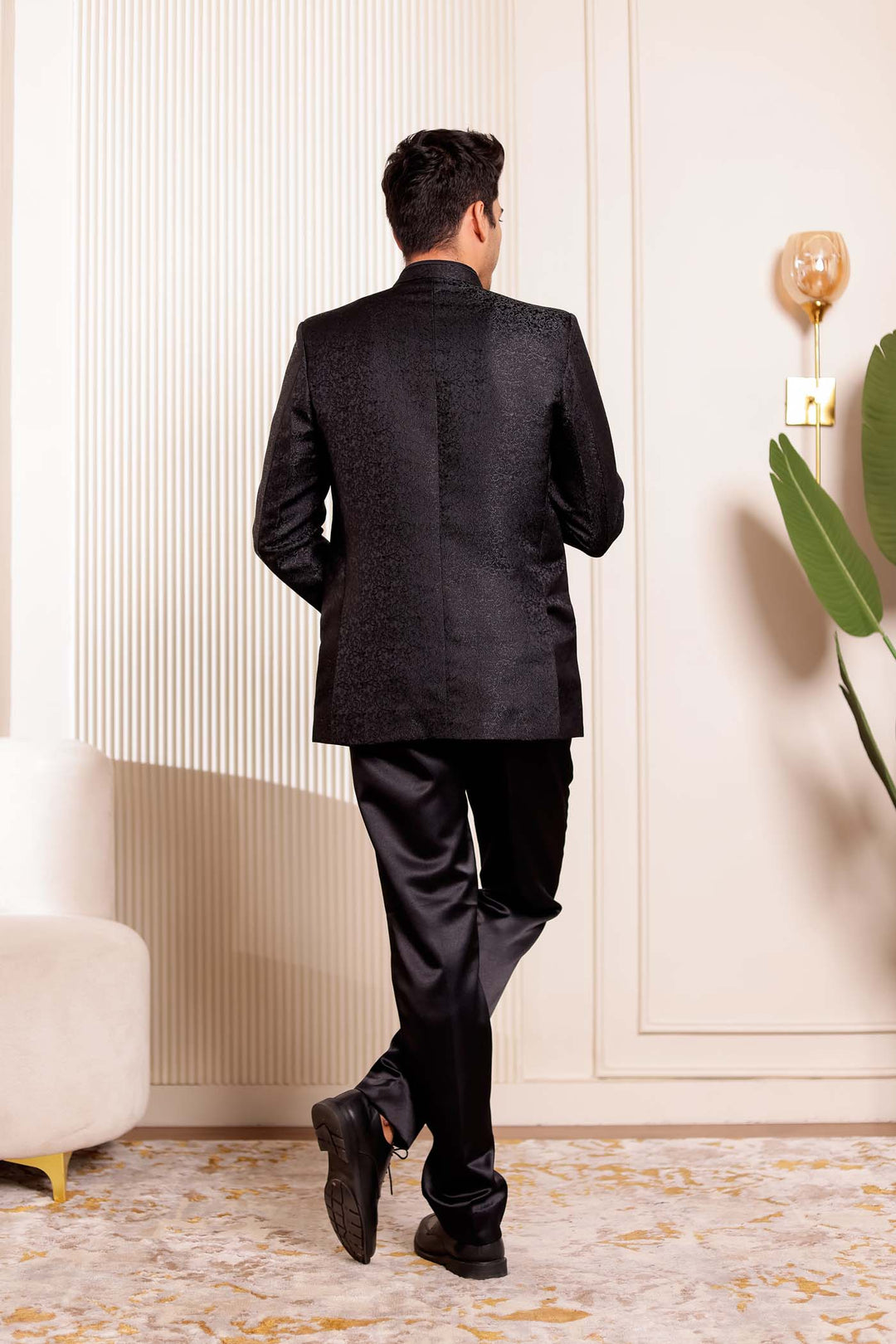 Black Brocade Silk Jodhpuri Suit.