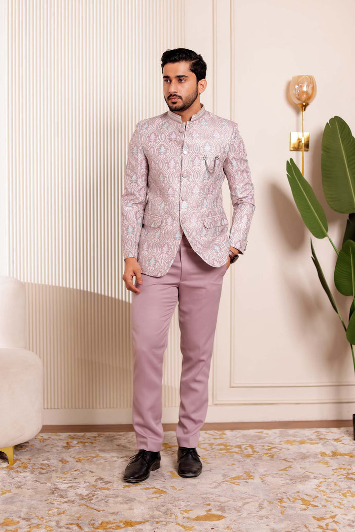 Dusty Pink Brocade Silk Jodhpuri Suit