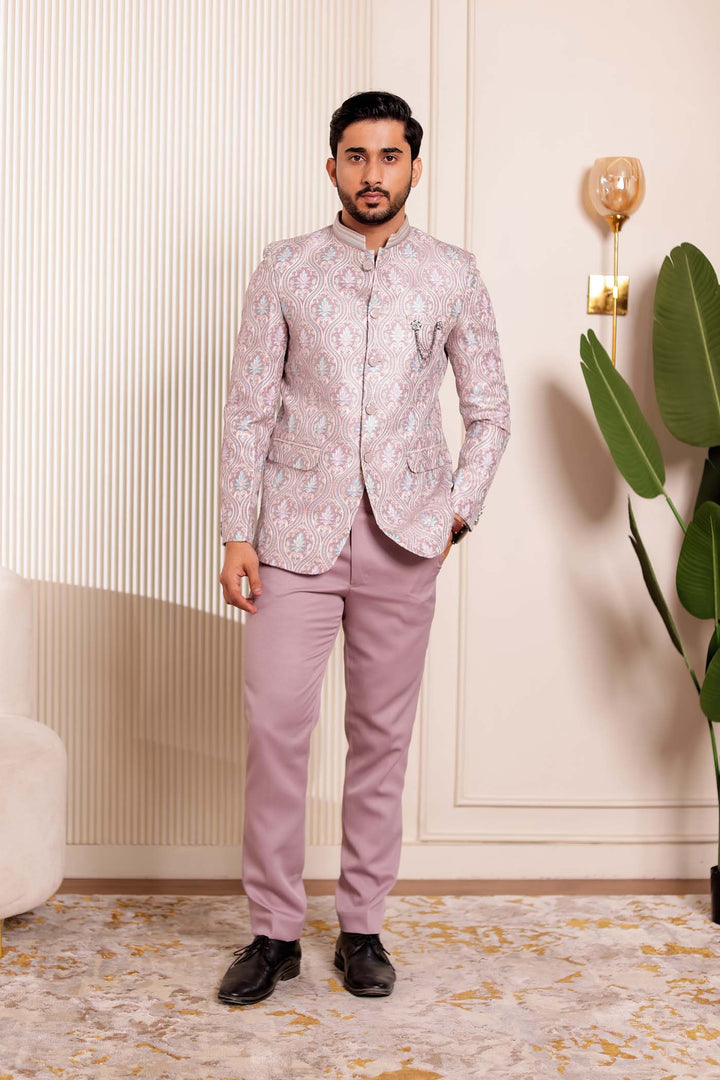Dusty Pink Brocade Silk Jodhpuri Suit
