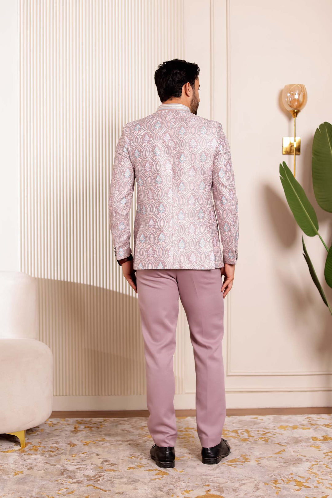 Dusty Pink Brocade Silk Jodhpuri Suit
