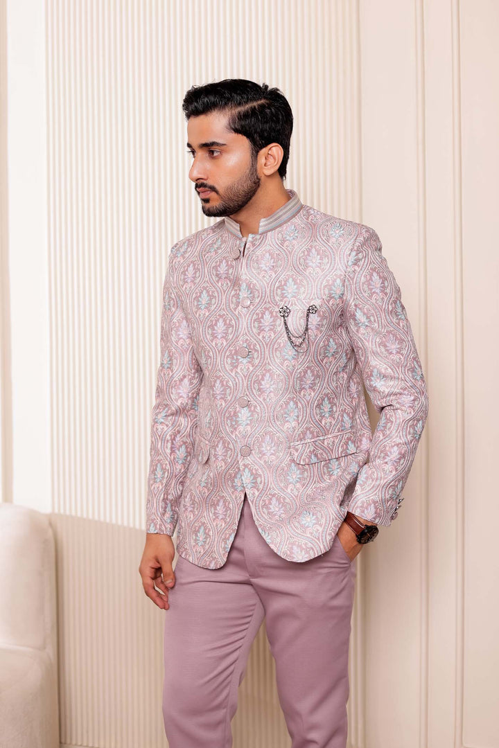 Dusty Pink Brocade Silk Jodhpuri Suit