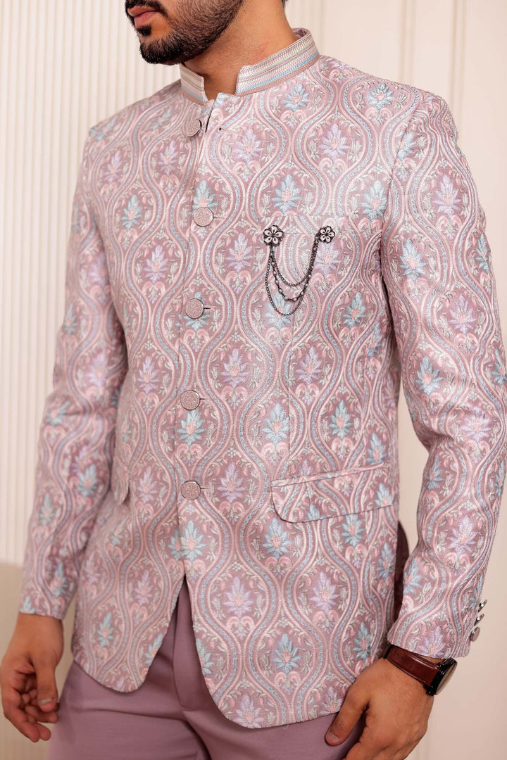 Dusty Pink Brocade Silk Jodhpuri Suit