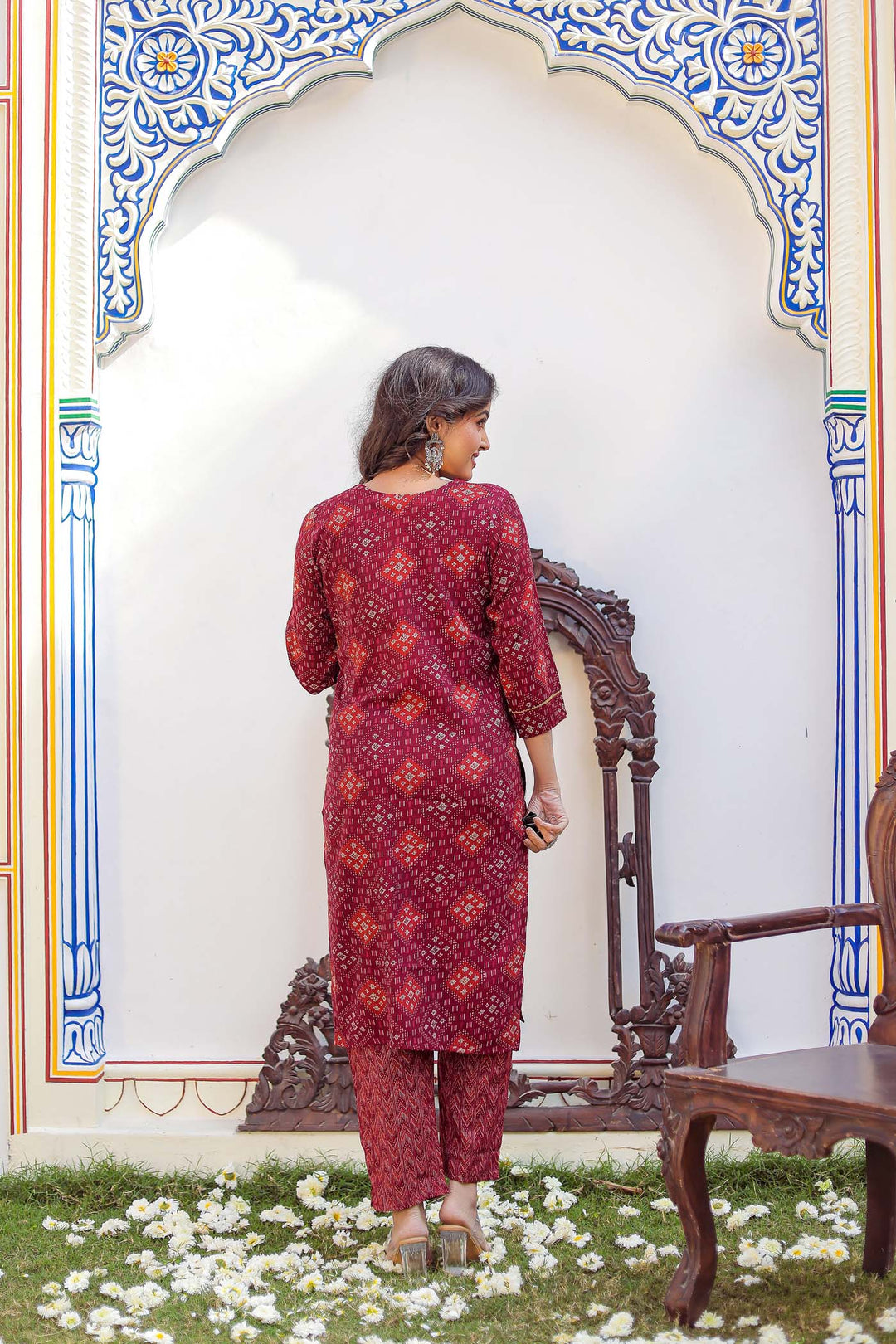 Cherry Red Straight Cut Rayon Kurta Set