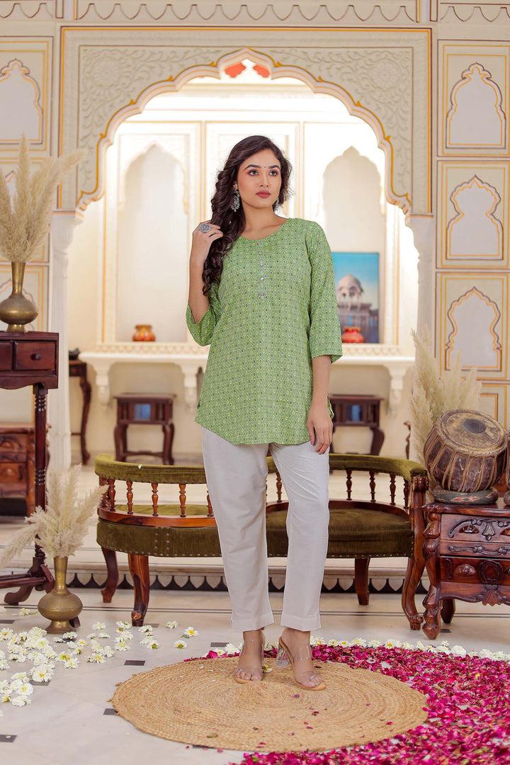 Mint Green Rayon Short Kurti Top.