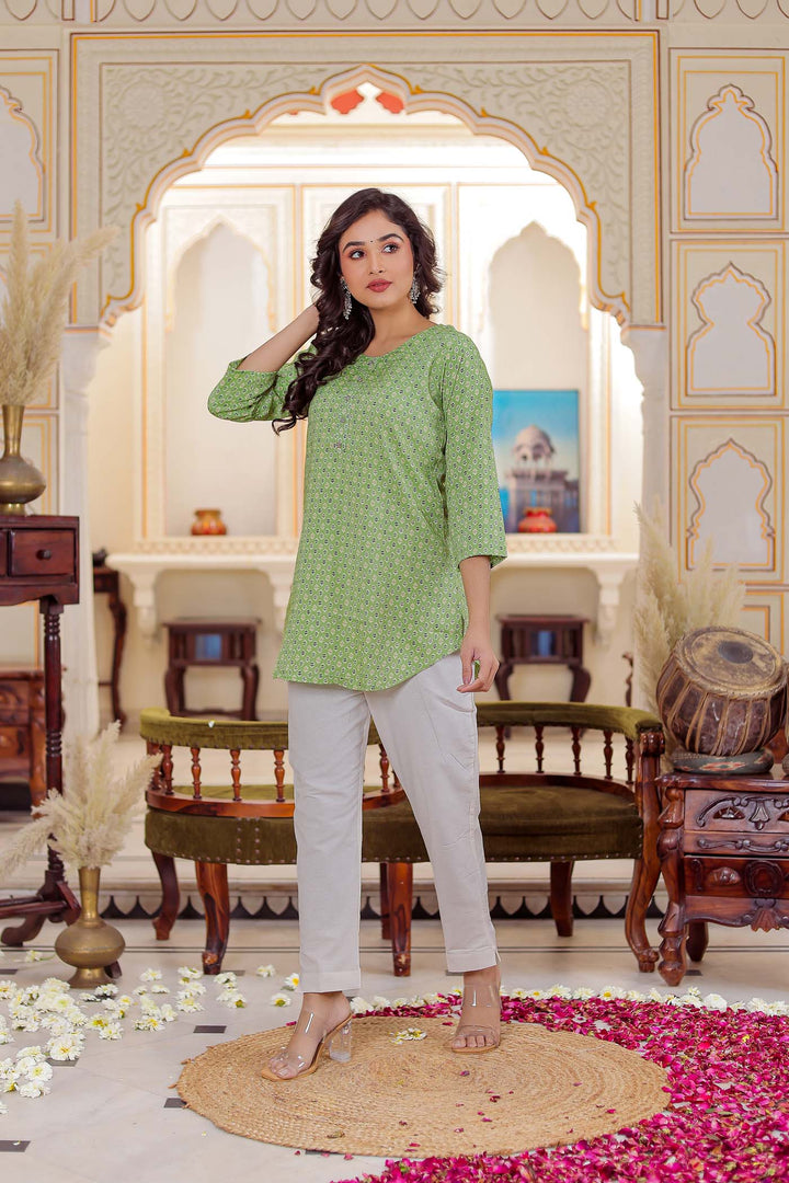 Mint Green Rayon Short Kurti Top.