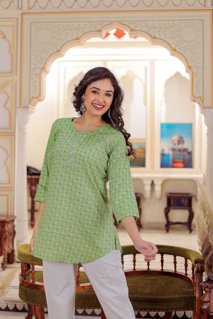 Mint Green Rayon Short Kurti Top.