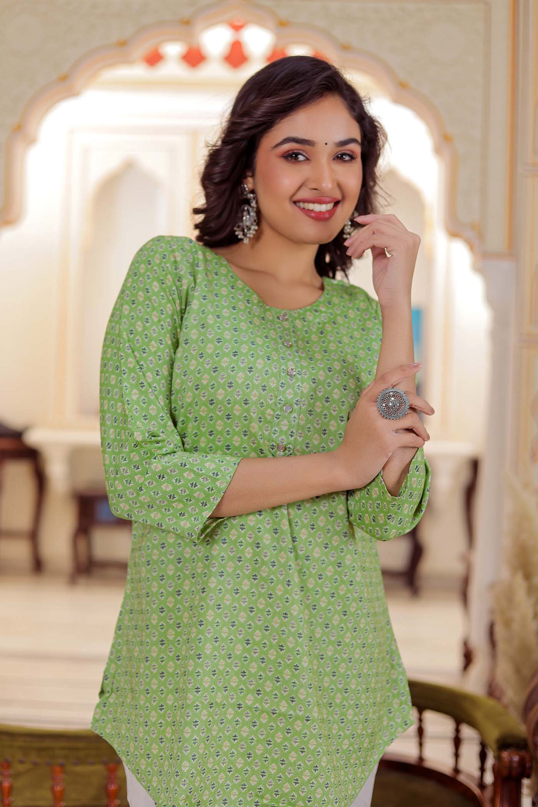 Mint Green Rayon Short Kurti Top.