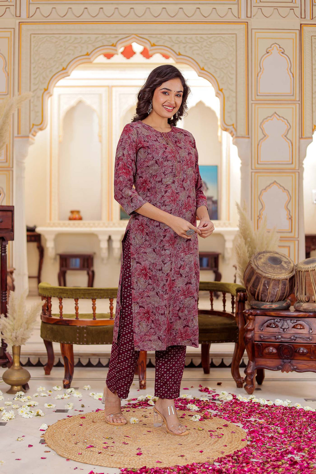 Magenta Straight Cut Rayon Kurta Set