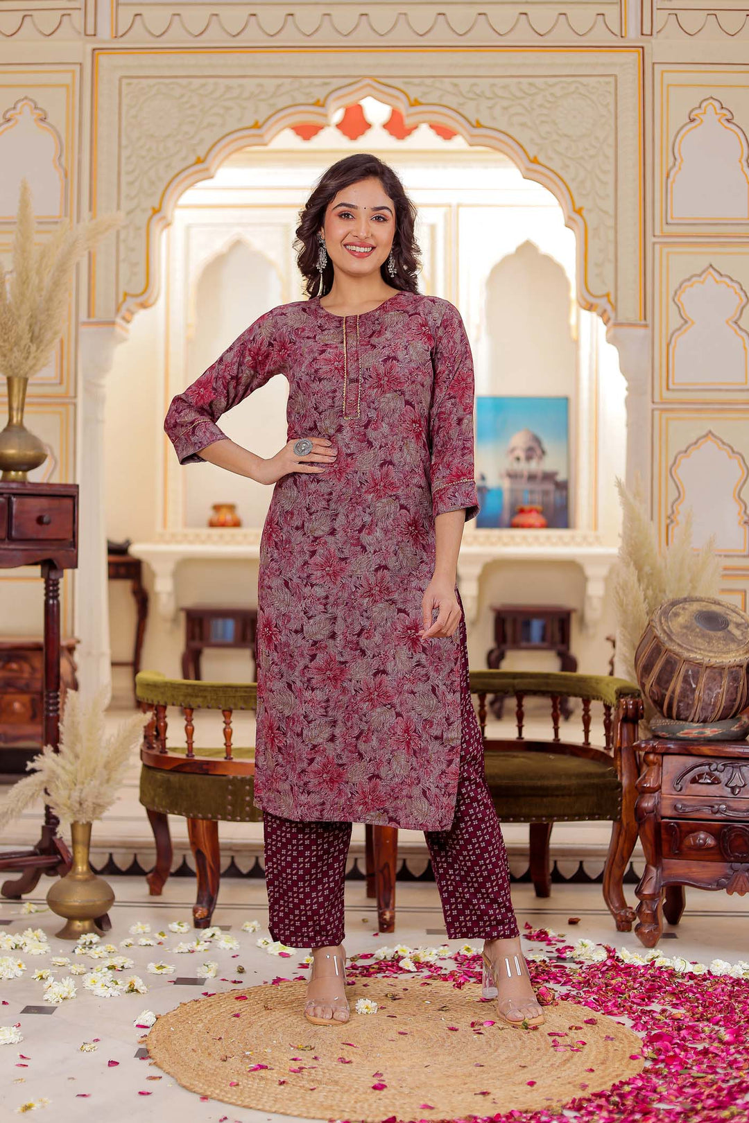 Magenta Straight Cut Rayon Kurta Set