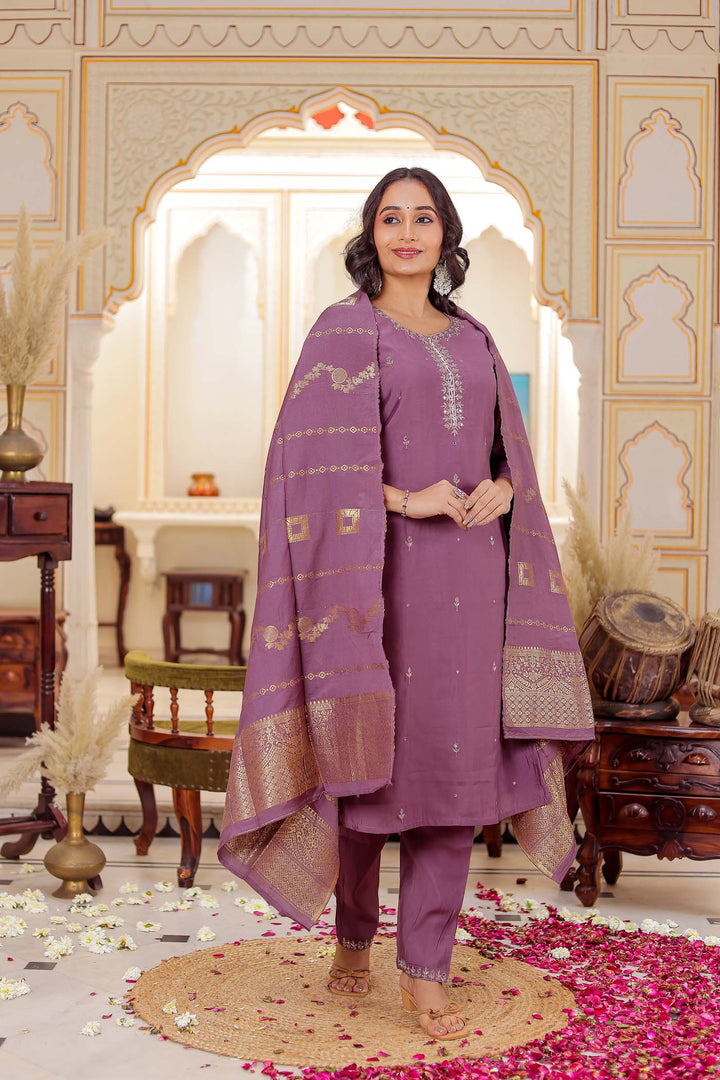 Lilac Soft Silk Straight Cut Kurta Set