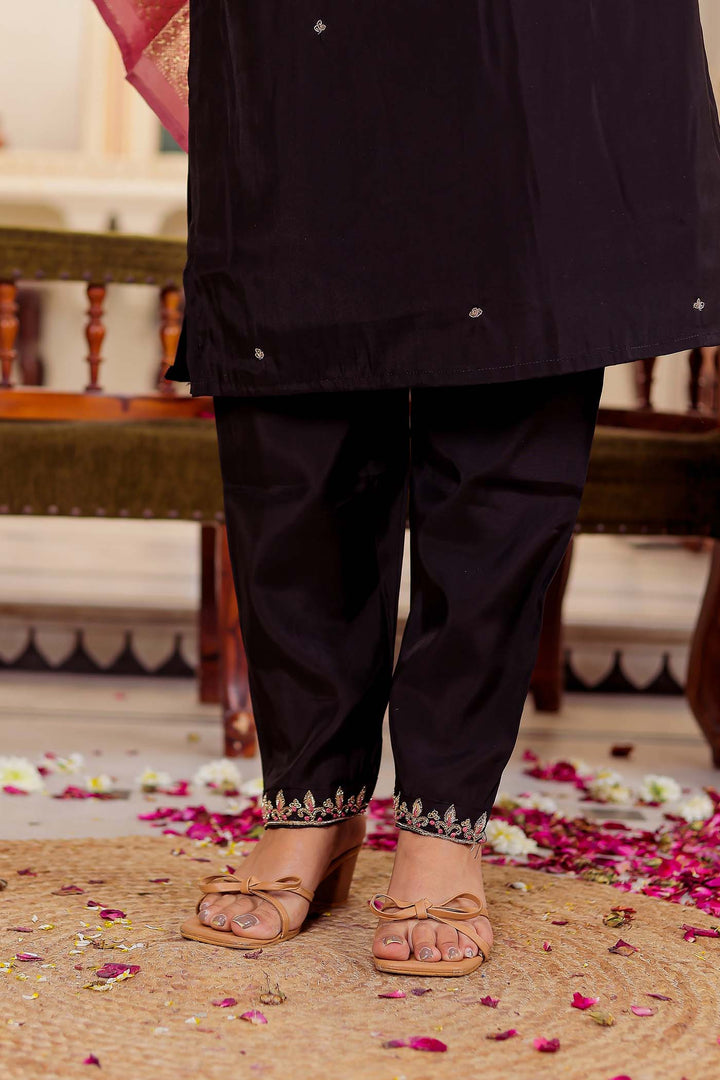 Black Soft Silk Straight Cut Kurta Set