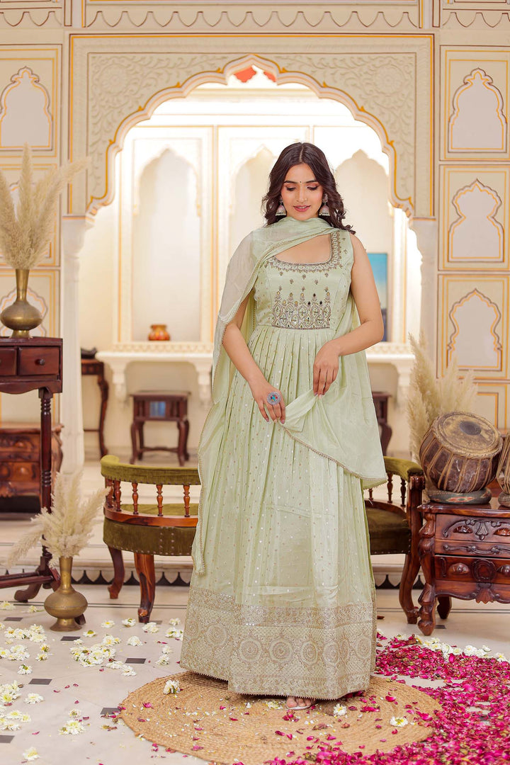 Mint Green Banarsi Silk Anarkali Suit