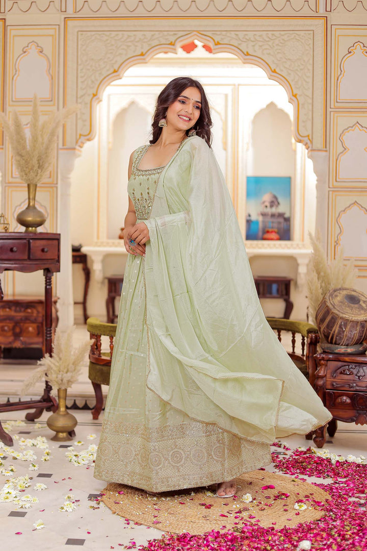 Mint Green Banarsi Silk Anarkali Suit