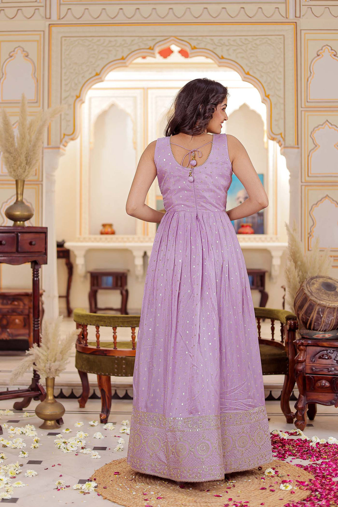 Lilac Banarsi Silk Anarkali Suit