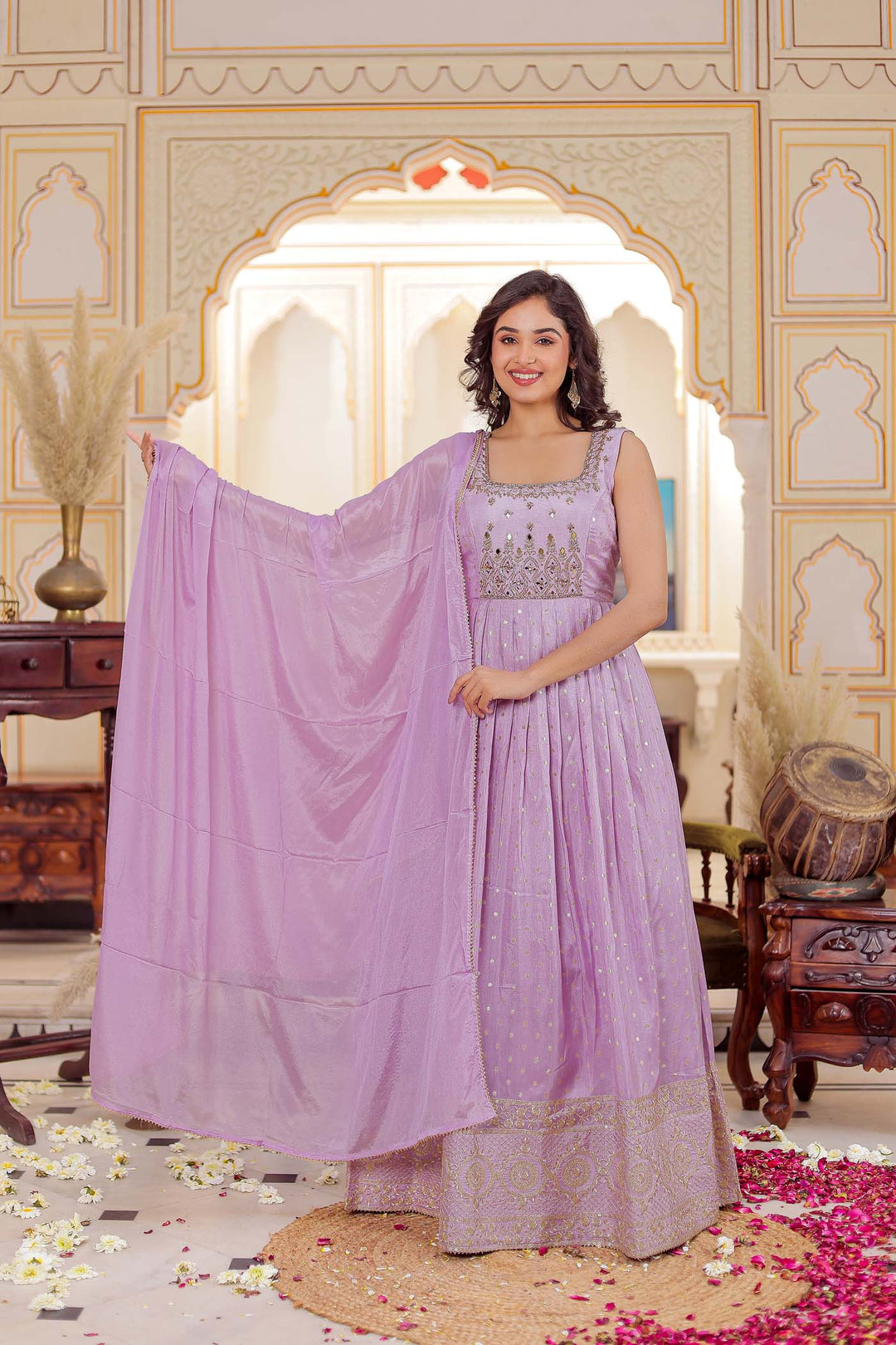 Lilac Banarsi Silk Anarkali Suit