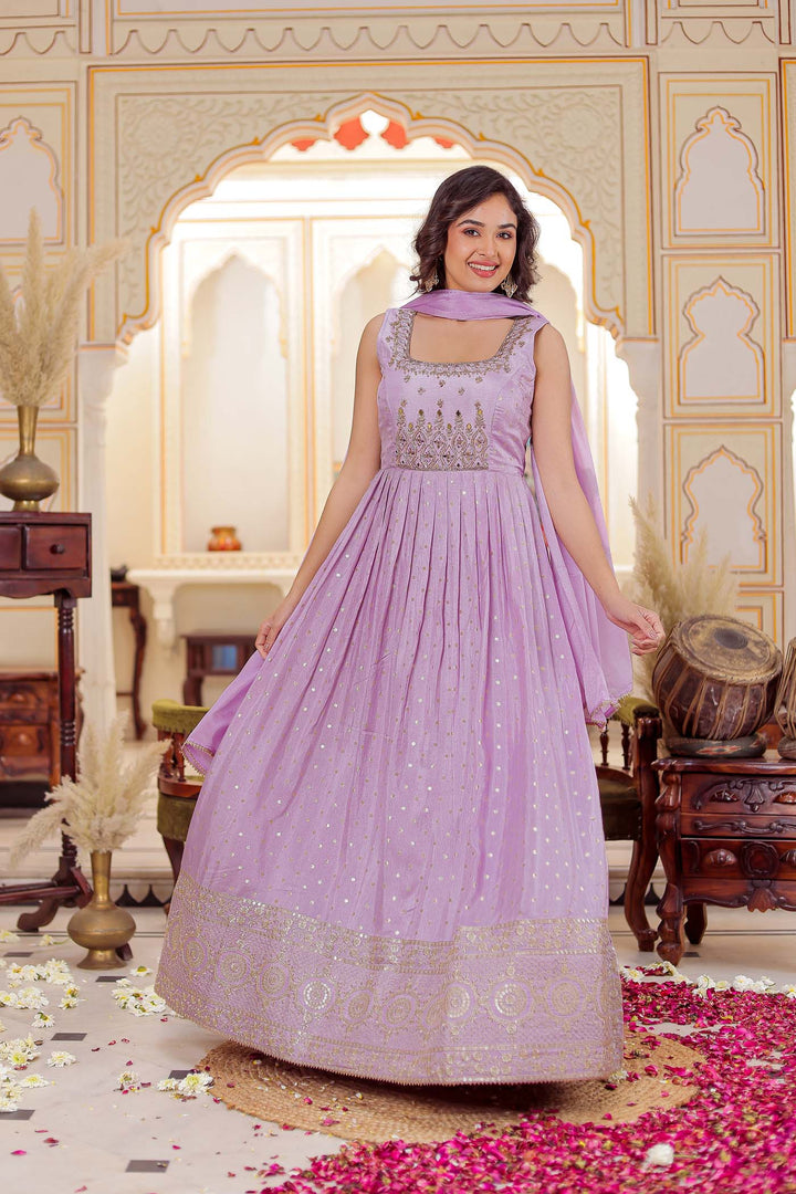 Lilac Banarsi Silk Anarkali Suit