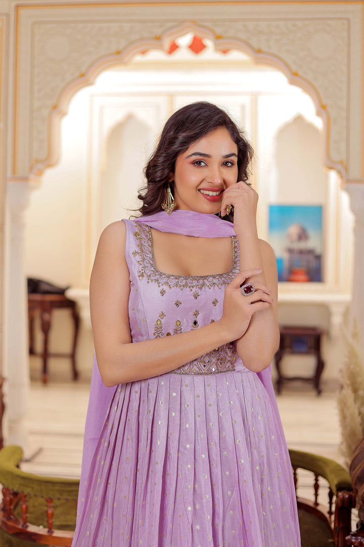 Lilac Banarsi Silk Anarkali Suit