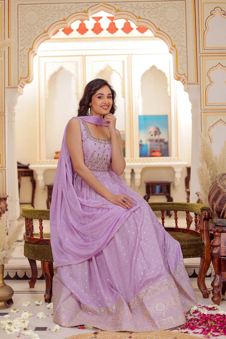 Lilac Banarsi Silk Anarkali Suit