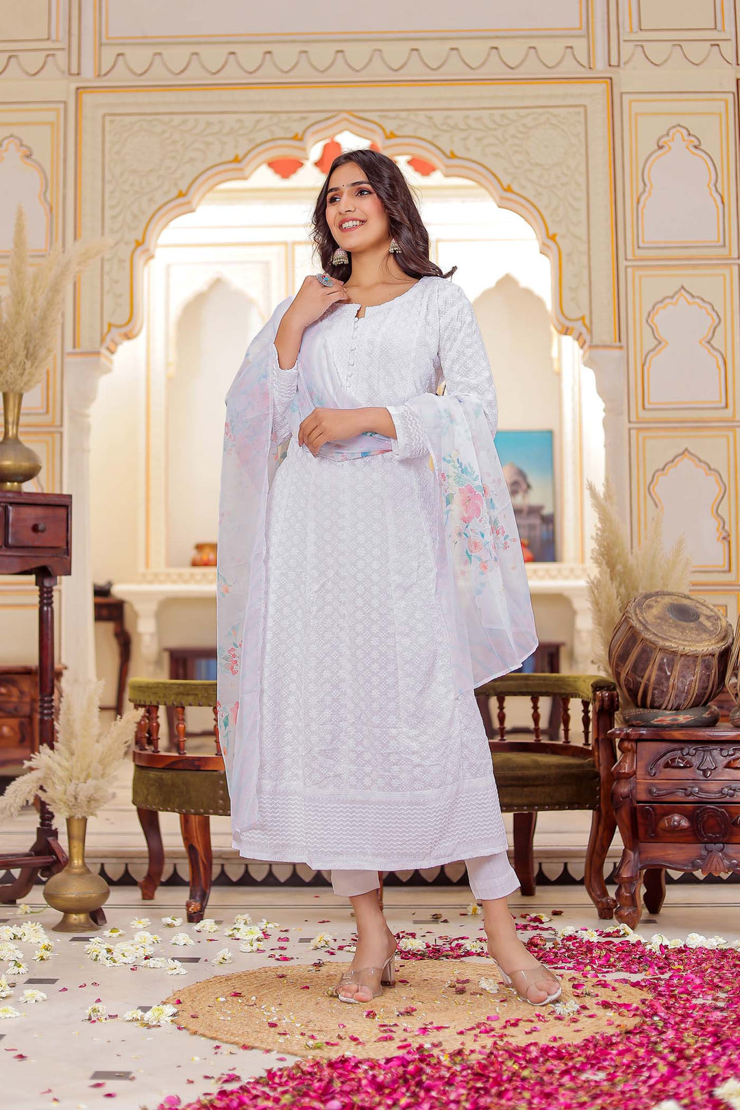 Off White Anarkali Suit.