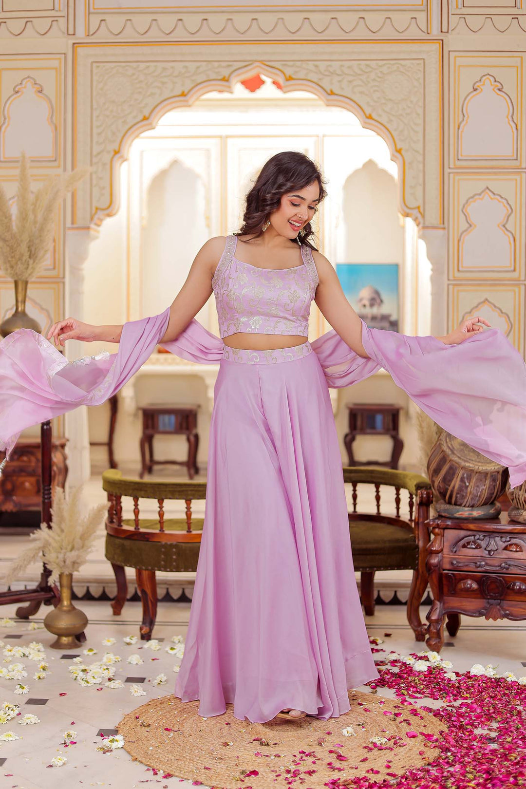 Lilac Palazzo Choli Set.