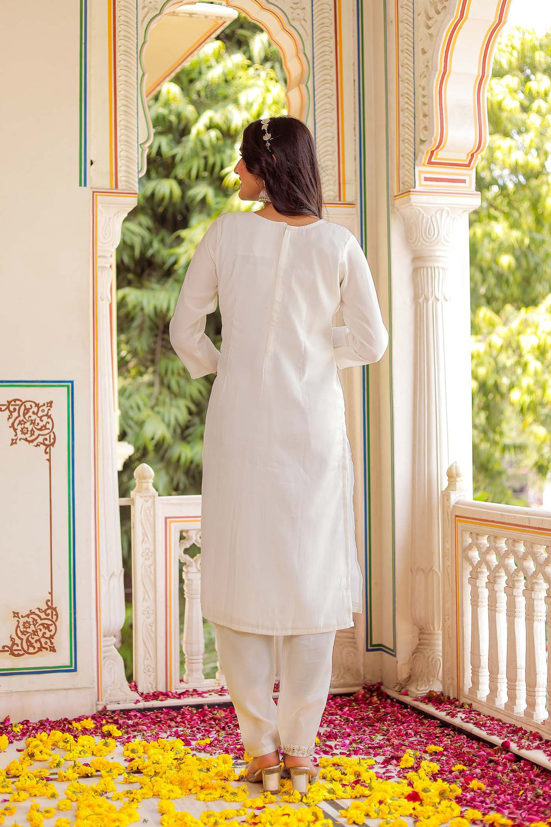 Off White Soft Silk Straight Cut Kurta Set