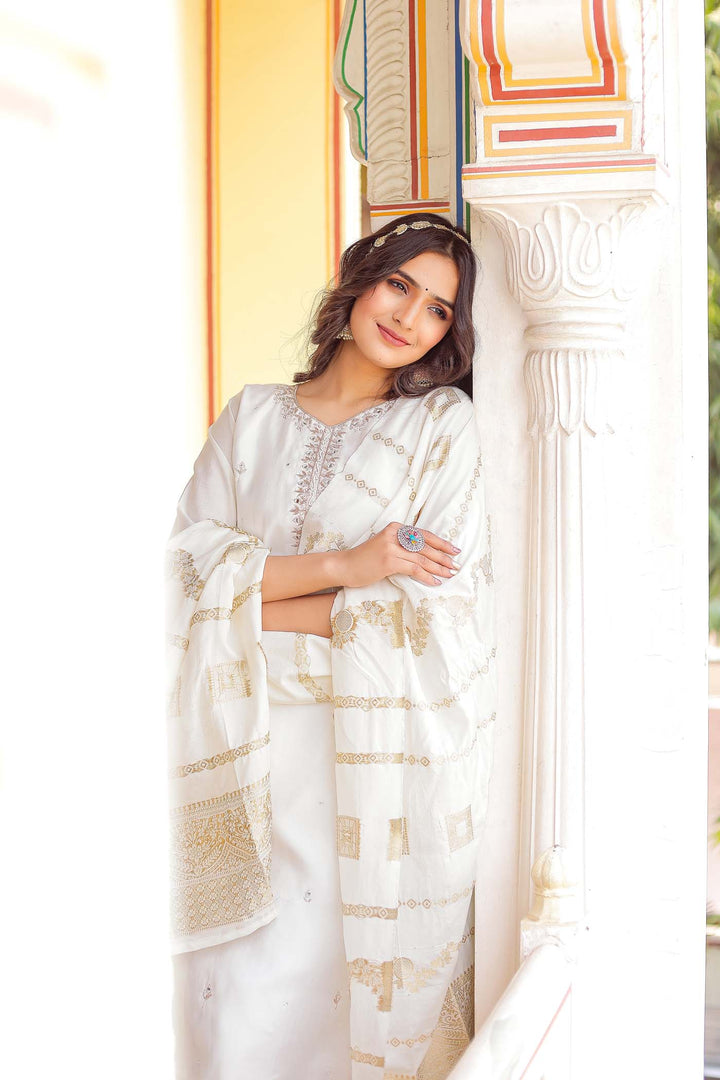 Off White Soft Silk Straight Cut Kurta Set