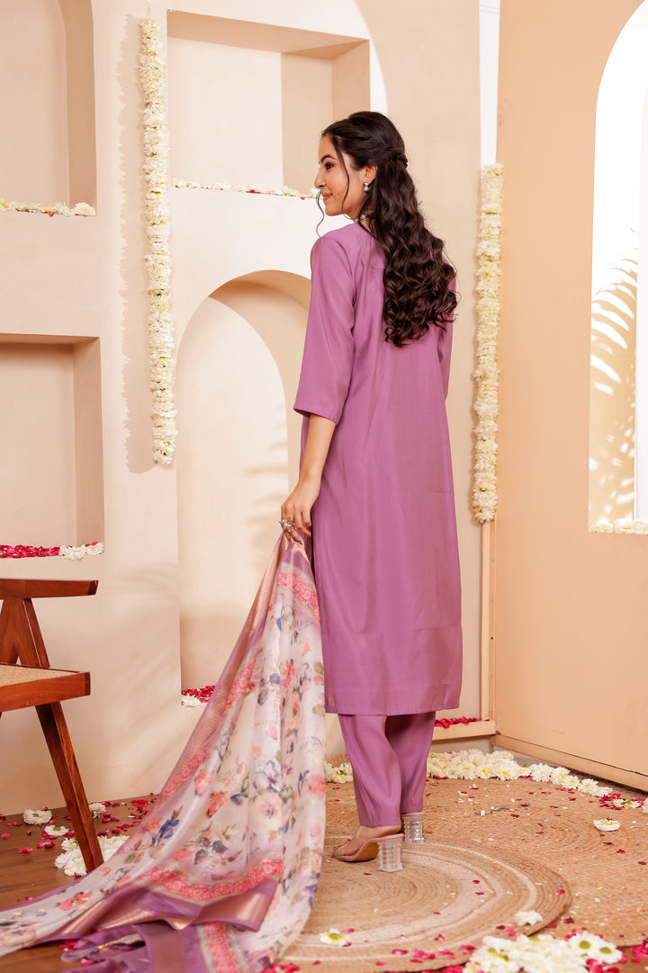 Lilac Soft Silk Straight Cut Kurta Set