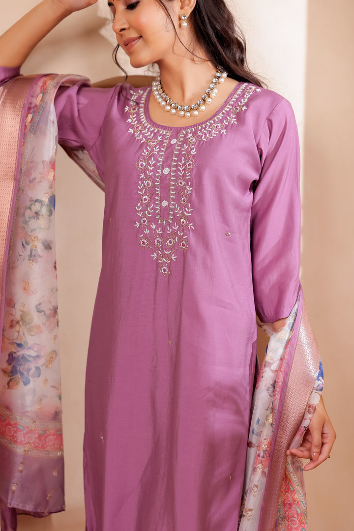Lilac Soft Silk Straight Cut Kurta Set