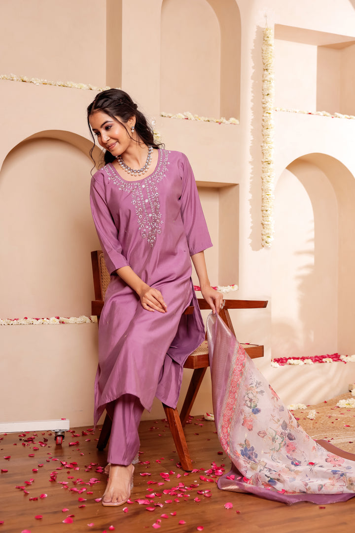 Lilac Soft Silk Straight Cut Kurta Set