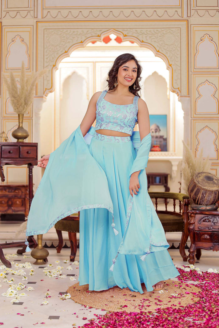 Sky-Blue Palazzo Choli Suit.