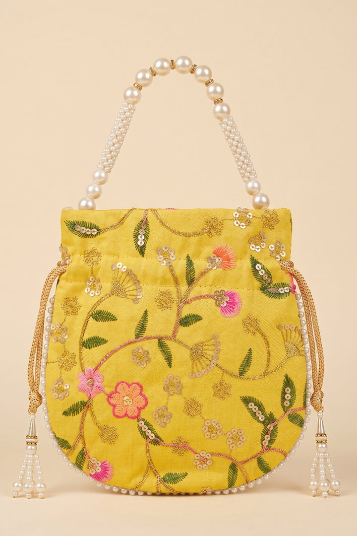 Yellow Embroidered Wedding Potli Bag.