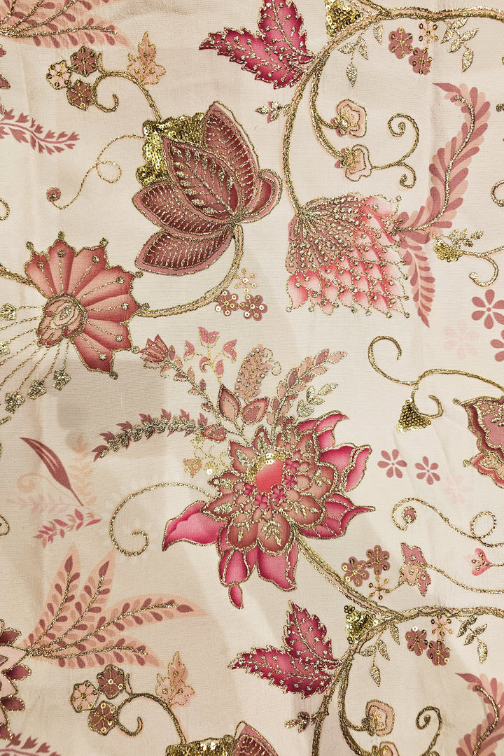 Baby Pink Floral Print Embroidered Waistcoat.