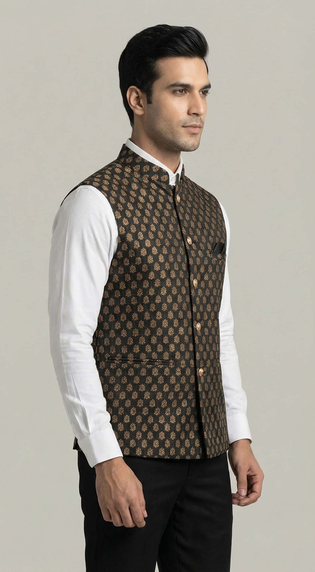 Black Brocade Silk Waistcoat