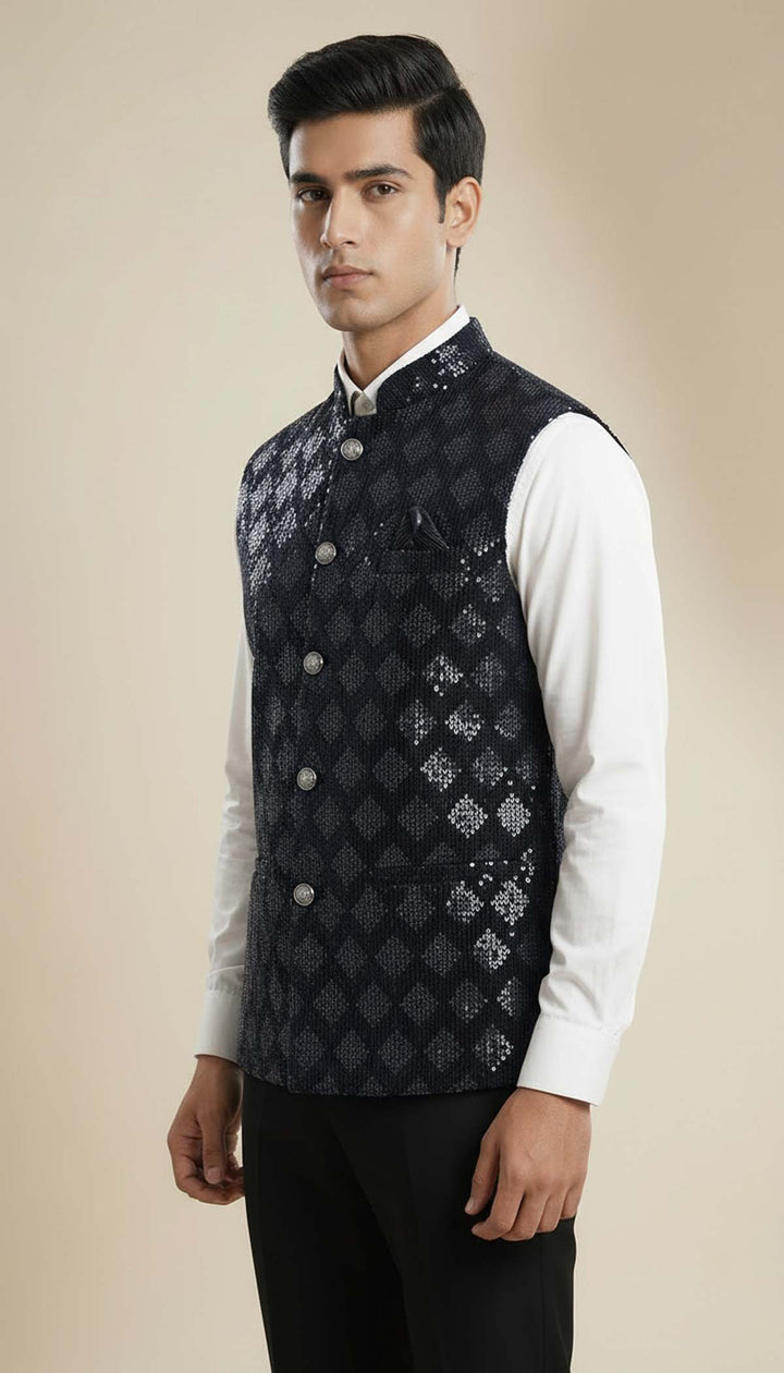 Navy Blue Velvet Waistcoat.