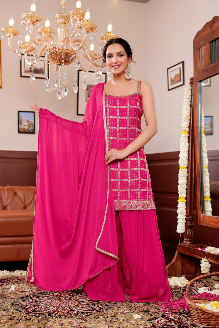 Rani Pink Georgette Bandhani Palazzo Suit