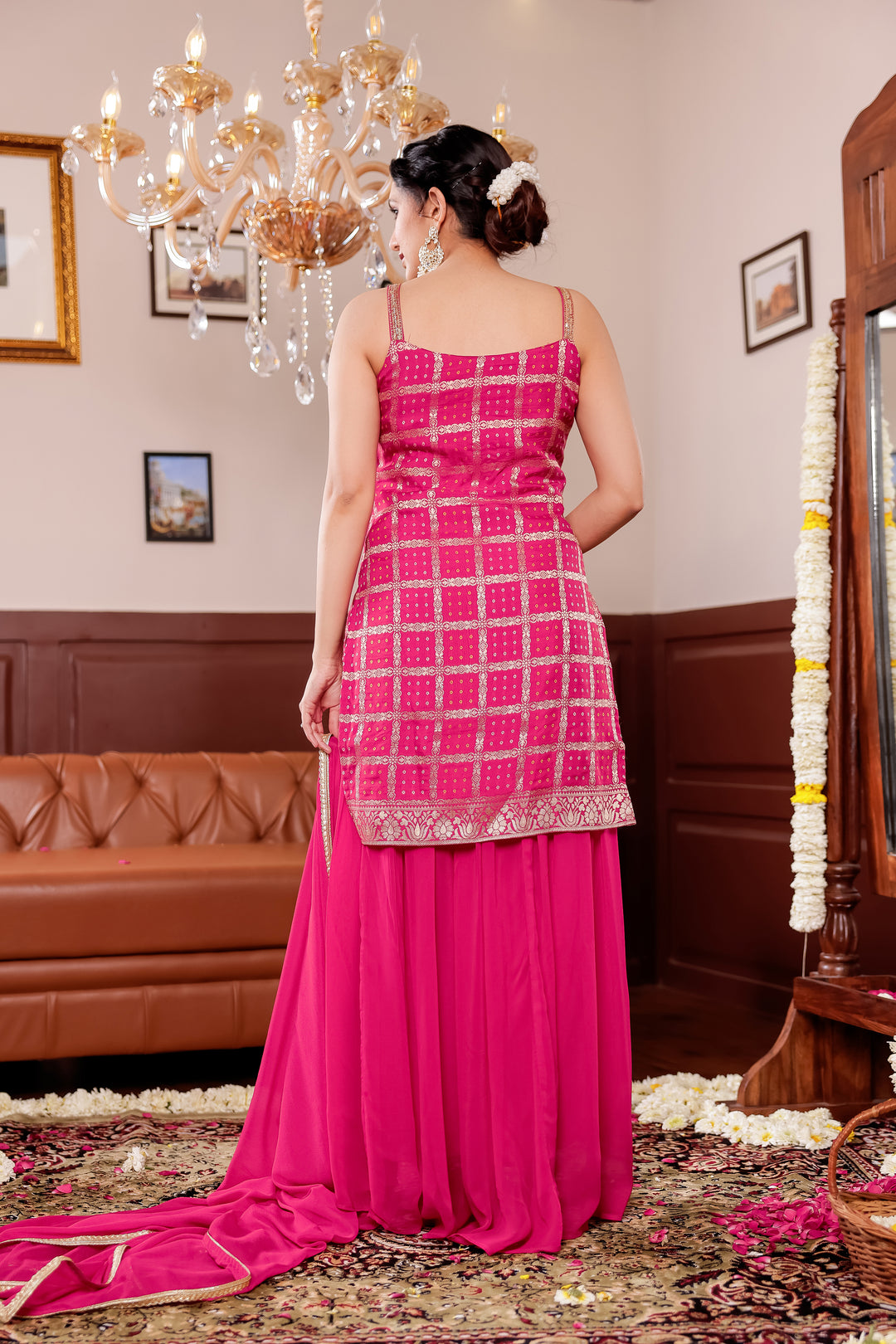 Rani Pink Georgette Bandhani Palazzo Suit