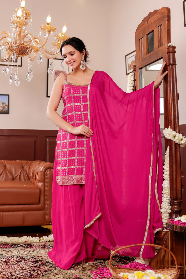 Rani Pink Georgette Bandhani Palazzo Suit