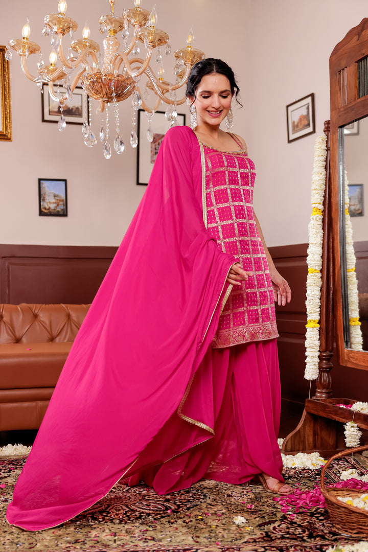 Rani Pink Georgette Bandhani Palazzo Suit