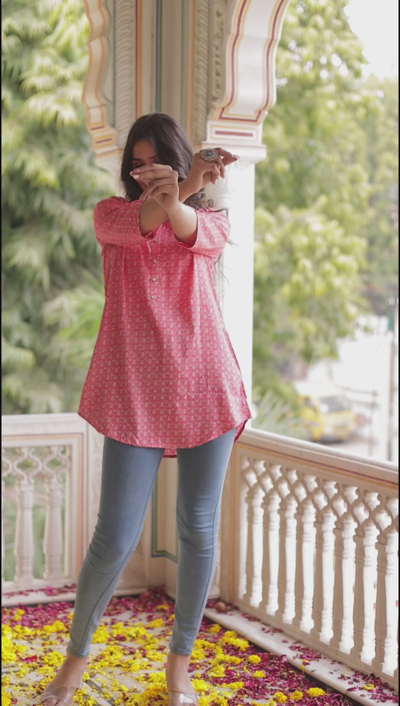 Pink Rayon Short Kurti Top.