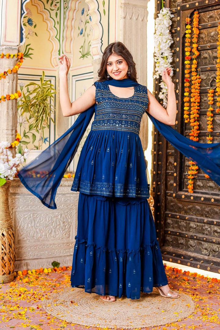 Indigo Blue Sharara Suit