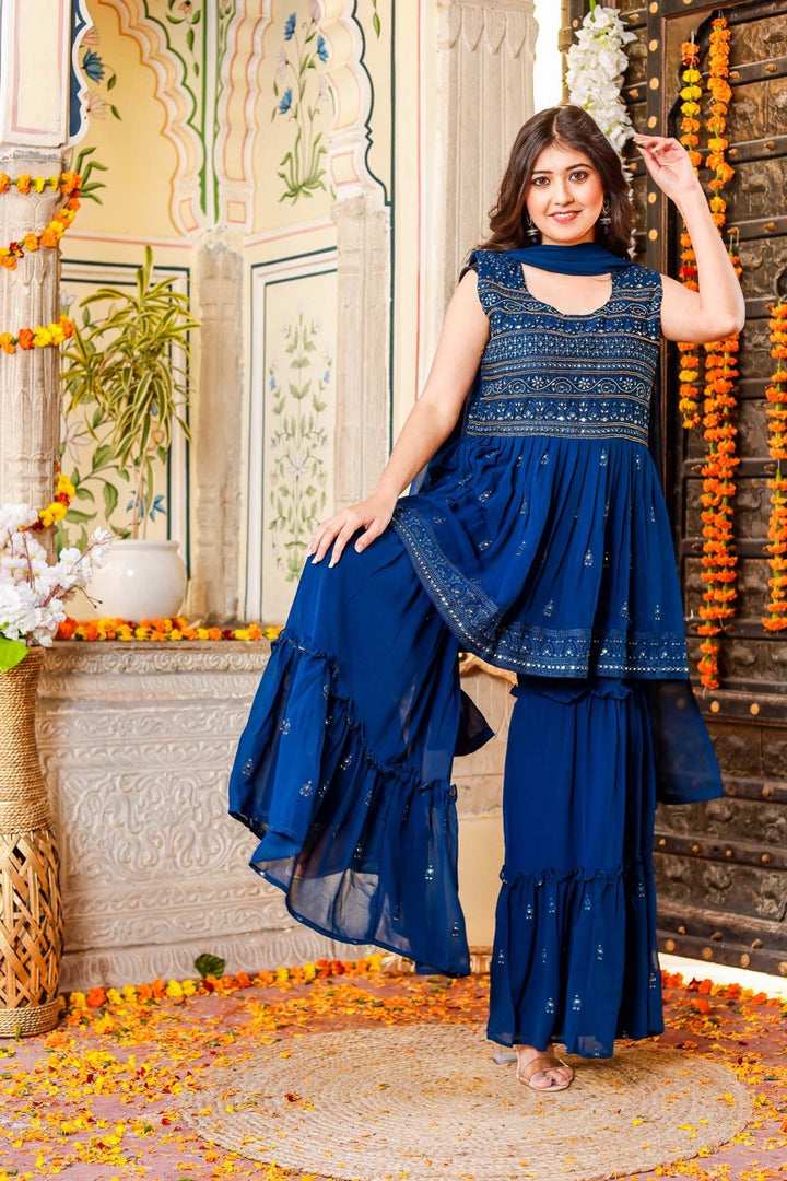 Indigo Blue Sharara Suit