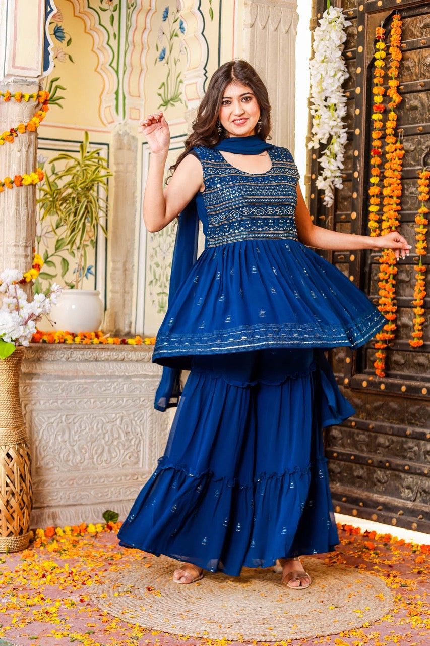 Indigo Blue Sharara Suit