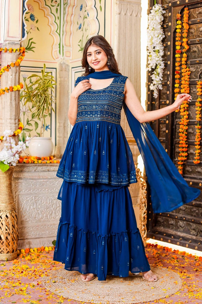 Indigo Blue Sharara Suit