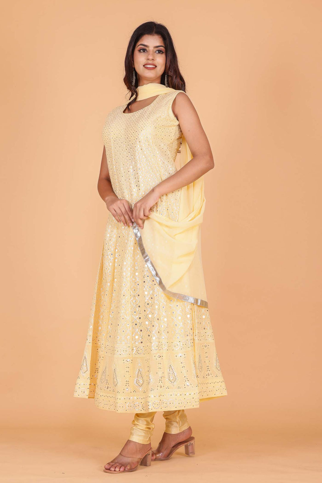 Light Yellow Designer Georgette Anarkali Suit