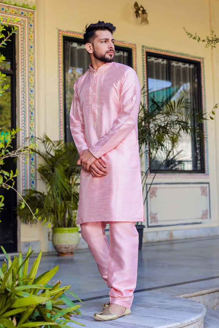 Pink Dupion Silk Kurta Suit.