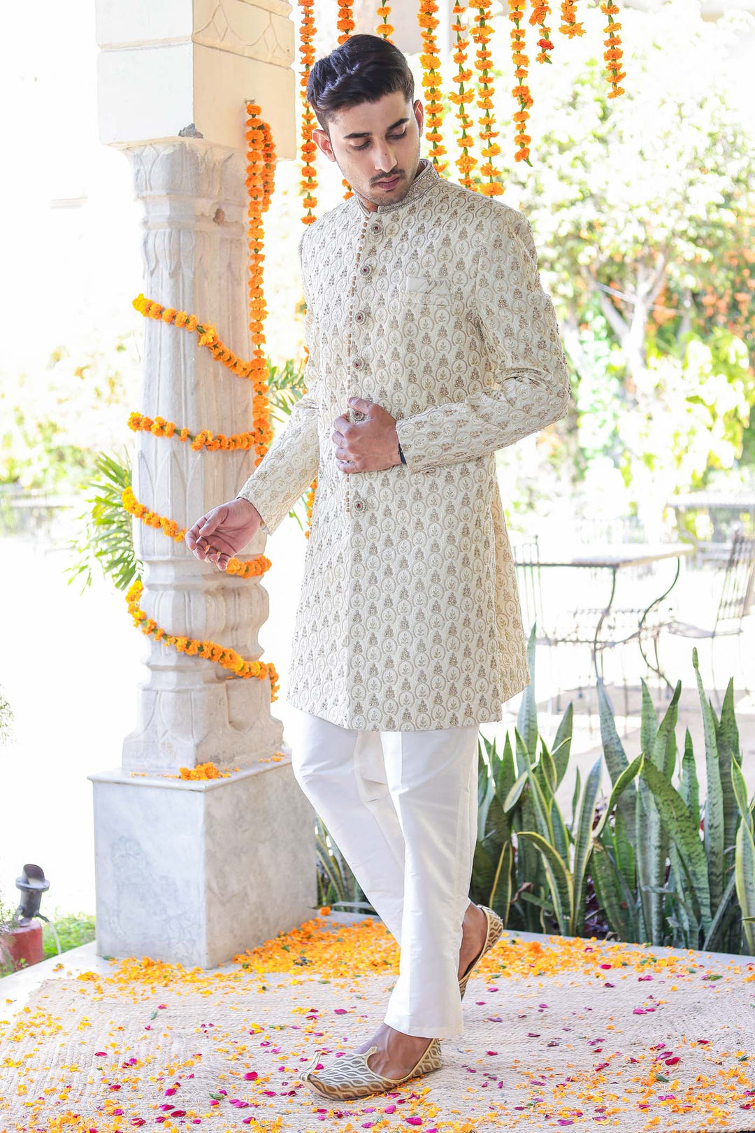 Designer Cream Indo-Western Suit.